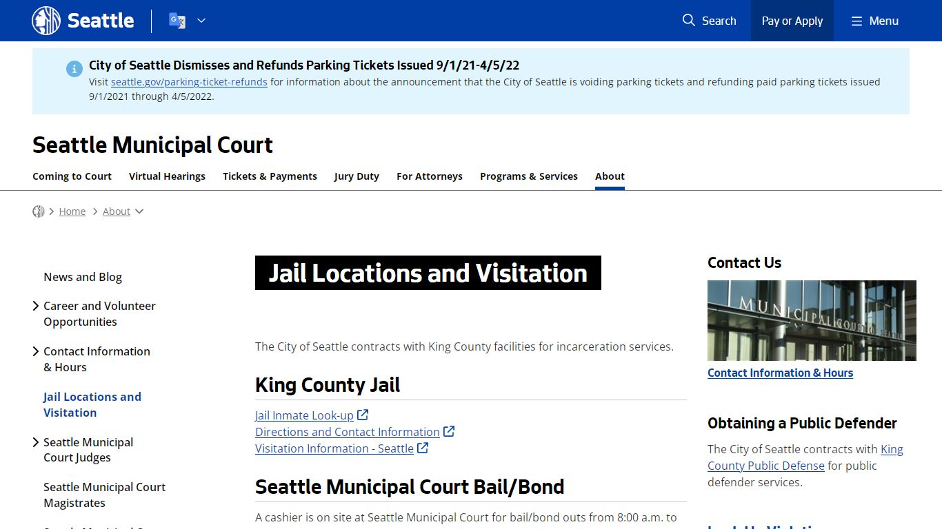 Jail Locations and Visitation - Courts | seattle.gov