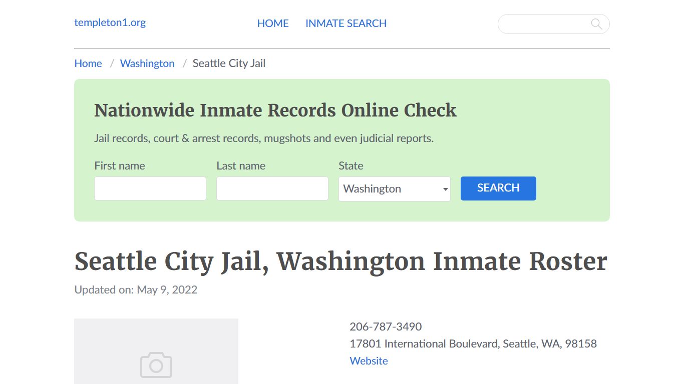 Seattle City Jail, Washington Inmate Booking